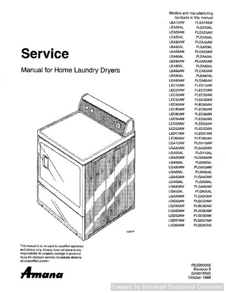 Amana PLGD57AW Home Laundry Dryer Service Manual