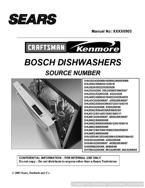 Bosch SHU4016 Dishwasher Sears ServiceManual