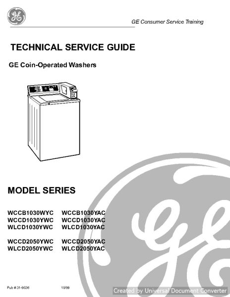 GE WCCD2050YAC Coin-Operated Technical Service Guide