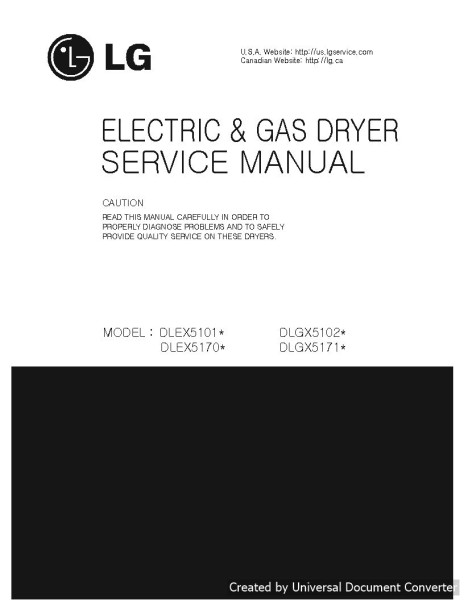 LG DLGX5102 Electric Gas Dryer Service Manual
