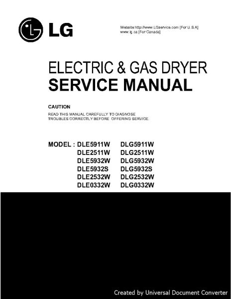 LG DLE0332W ELECTRIC & GAS DRYER Service Manual