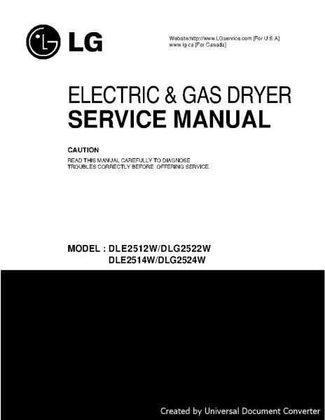 LG ELECTRIC DLG2522W & GAS DRYER Service Manual