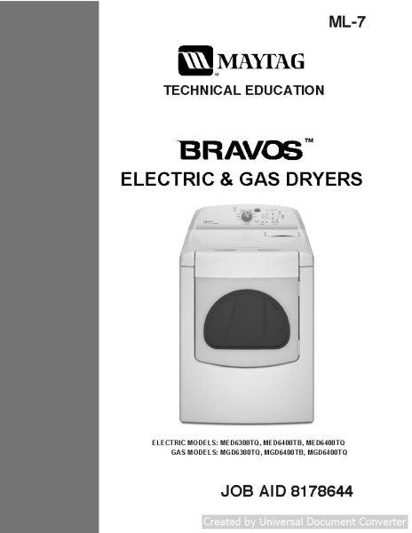 Maytag MGD6400TB Electric & Gas Dryer Manual