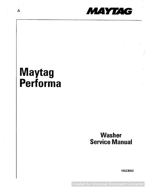 Maytag PAV2000AW Performa Washers Service Manual
