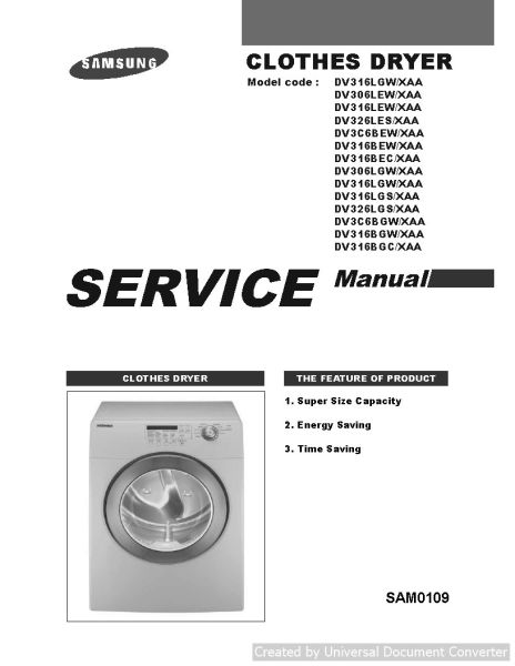 Samsung DV316LGWXAA Cloths Dryer Service Manual