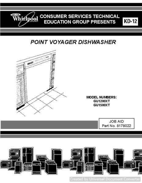 Whirlpool GU1200XT POINT VOYAGER DISHWASHER Service Manual