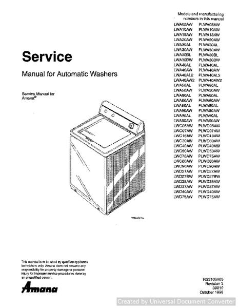 Amana LWA30BW Automatic Washer Service Manual