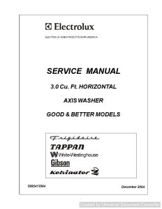 Frigidaire 3 cu ft Horizontal Axis Washer Service Manual