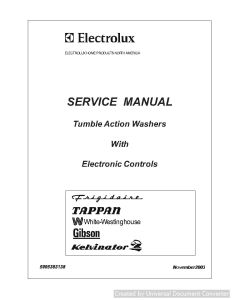 Frigidaire Tumble Action Washers with Electronic Controls Service Manual