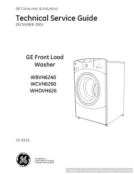 GE WBVH6240 Front Load Washer Technical Service Guide