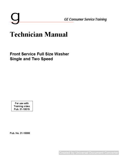 GE WBXR1060T Single Speed washer Technician Manual