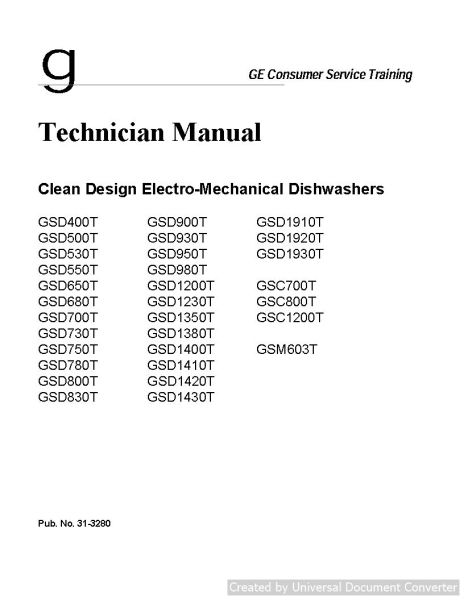 Ge GSD750T Clean Design Electro-Mechanical Dishwashers Manual