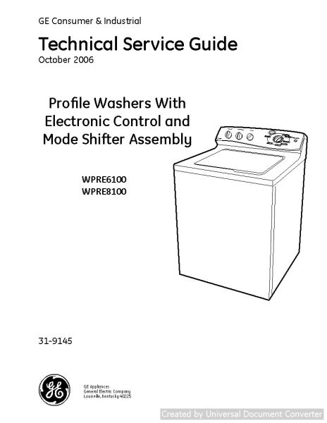 Ge WPRE8100 Profile Washer Technical Service Guide