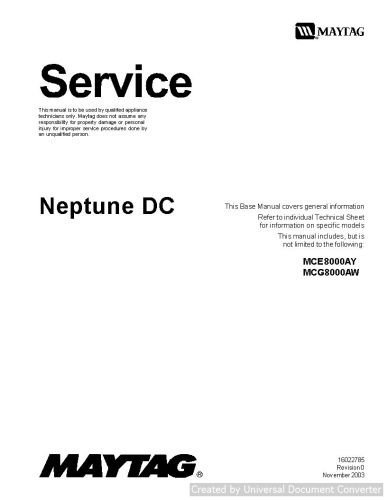 Maytag MCE8000AY Neptune DC Dryer Service Manual