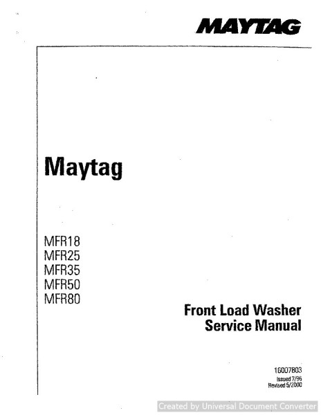 Maytag MFR50 Front Load WasherService Manual