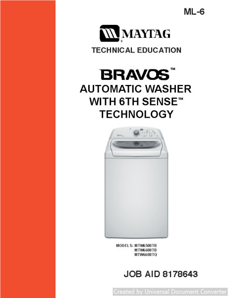 Maytag MTW6600TB Bravos Automatic Washer Manual
