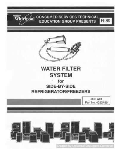 Whirlpool R-89 Water Filter System for SxS Refrigerators Service Manual