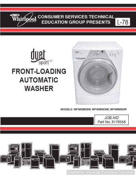 Whirlpool WFW8300SW L-78 Duet Sport Washer Service Manual