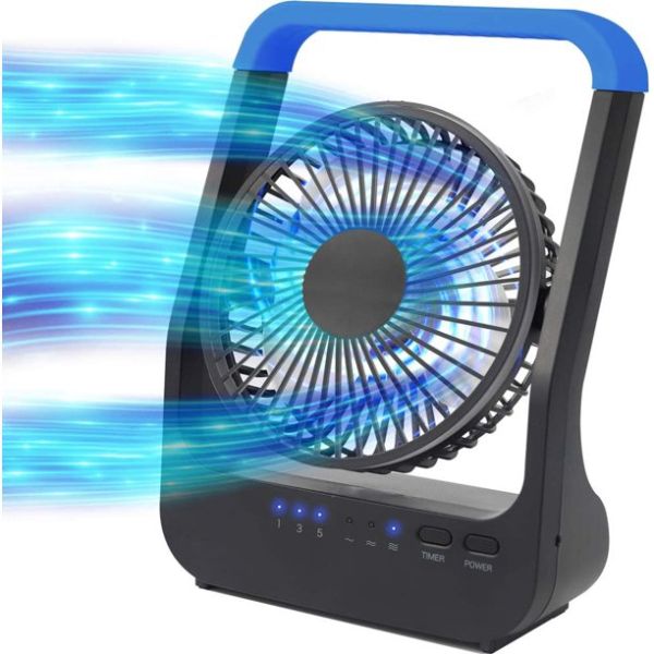 Gazeled Battery Operated Fan, Camping Fan Battery Powered, Super Long Lasting, Portable D-Cell Battery Powered Desk Fan with Timer,3 Speeds, Quiet, 180° Rotation, for Office,Bedroom,Outdoor, 5'', Blue