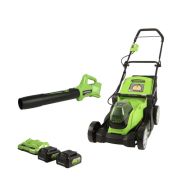 Greenworks 48V (2x24V) 17-inch Lawn Mower/Axial Blower Kit, (2) 4Ah USB Batteries and Dual Port Charger, 1310602AZ