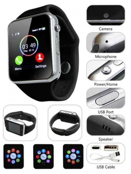 Bluetooth Smart Watch with SIM Card Slot for iOS, Android Smartphones
