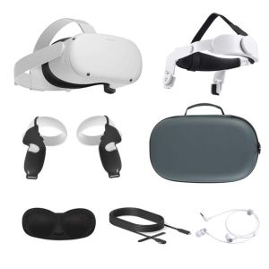 2021 Oculus Quest 2 All-In-One VR Headset, Touch Controllers, 256GB SSD, Glasses Compatible, 3D Audio, Mytrix Head Strap, Carrying Case, Earphone, Link Cable (3M), Grip Cover, Lens Cover