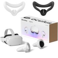 Oculus Quest 2 - Advanced All-In-One Virtual Reality Gaming Headset - White - Family Christmas Holiday Gaming Entertainment - 64GB Video - 2 Silicone Mask Pad & Face Cover