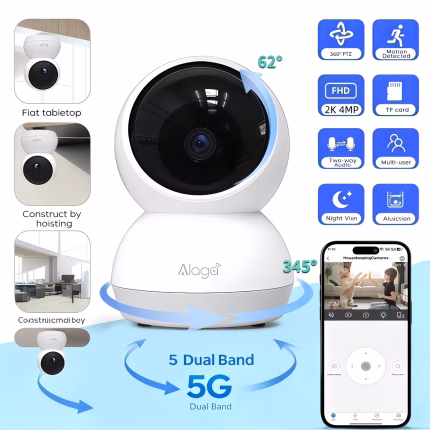 Alaga 2K 4MP 360° Panoramic View 5G/2.4G WiFi Home Security Camera