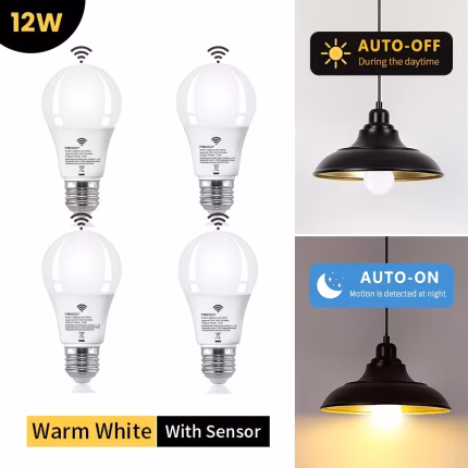 4pcs Motion Sensor Light Bulb 12W 60W