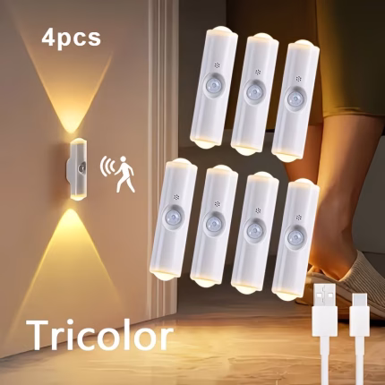 4pcs White Wall-Mounted Smart Motion Sensor Lights
